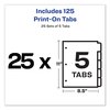 Avery Dennison Print-On Index Dividers 5 Tab, White, PK125 11517